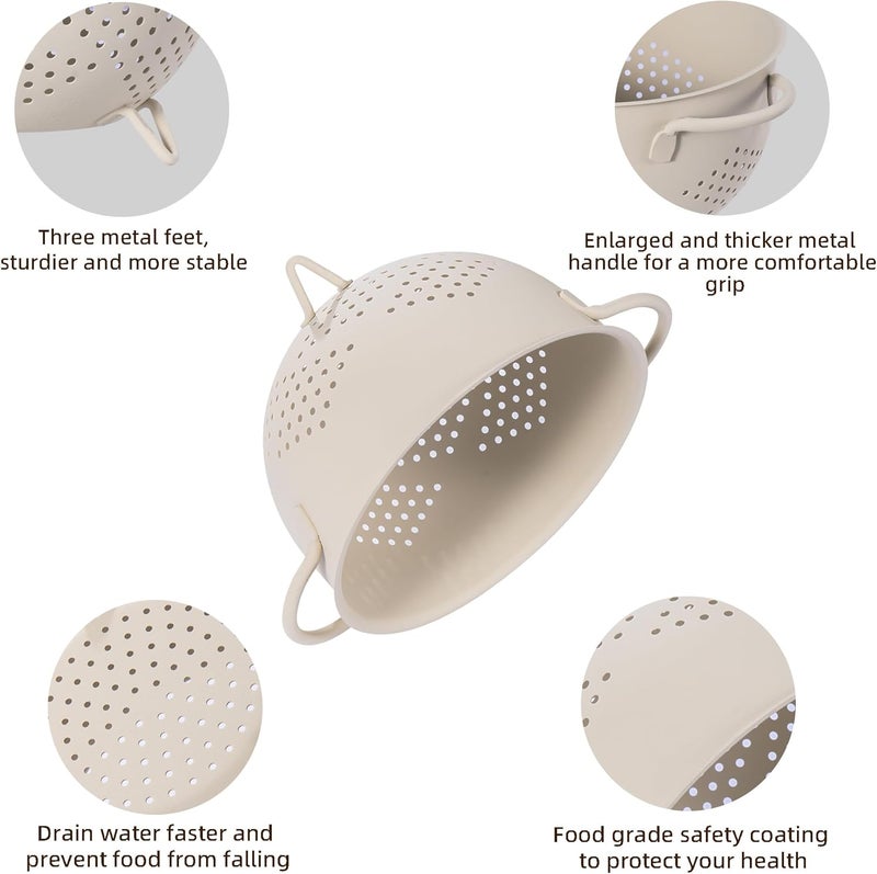 BeFare Metal Colander 5 Quart Powder Coated Self-draining Metal Strainer with Base,Kitchen Pasta Fruit Vegetable Basket with Double Handles (Sand Yellow) - Image 5